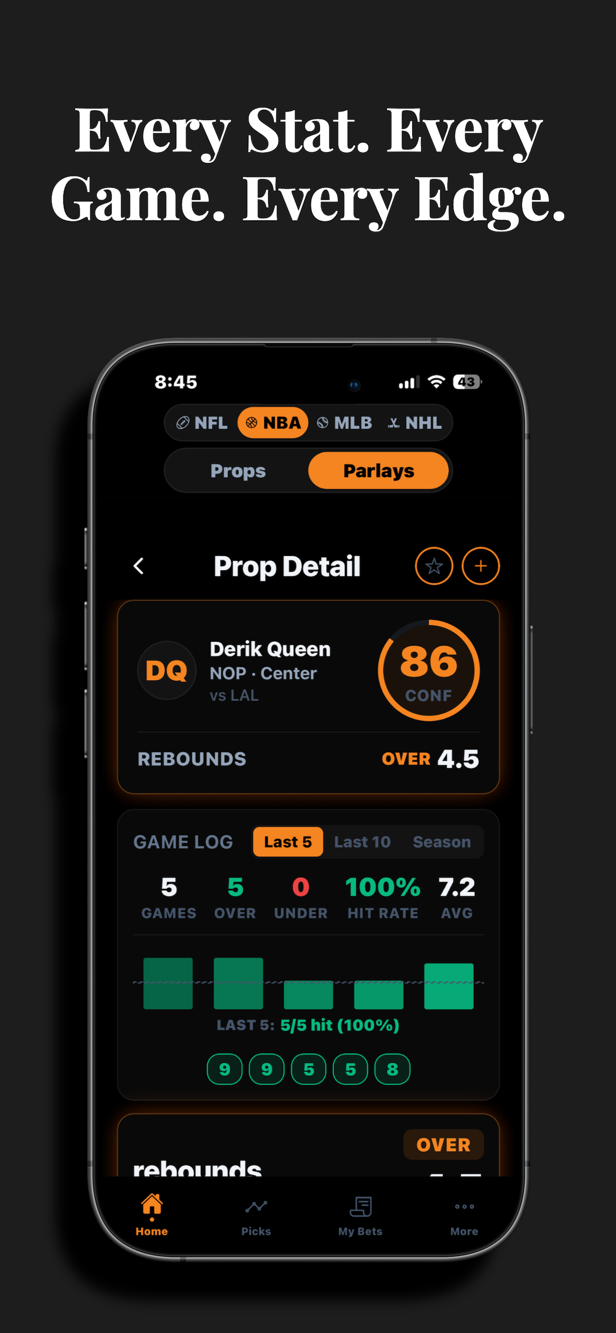 PropEdge AI confidence score breakdown for player props
