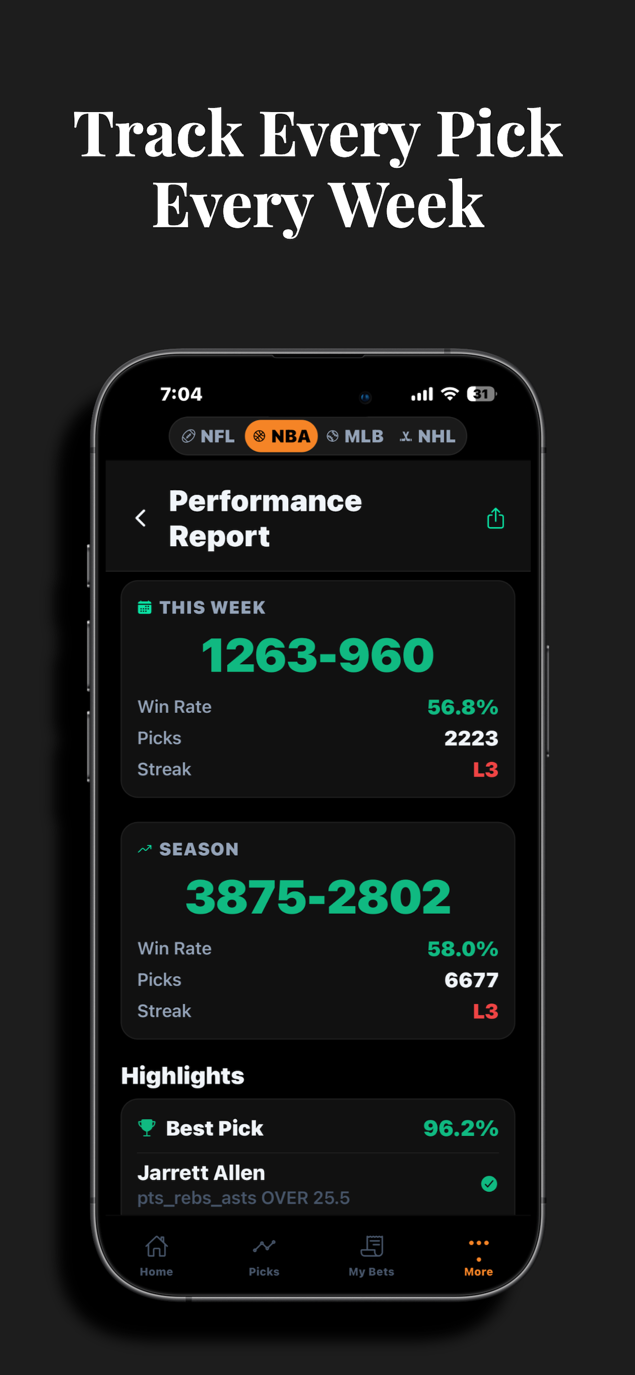 PropEdge app settings and sport preferences